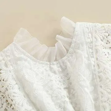 2pcs Summer Baby Girls Romper Dress Headband Knitted Lace Fly Sleeve Solid Ruffles Jumpsuits Clothing (White, 6-12 Months)