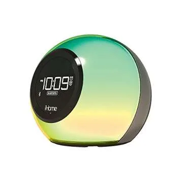 iHome Alarm Clock Radio with Bluetooth Speaker and Color Changing Lamp, USB Charging, and Speakerpho...