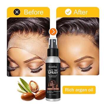 SHAKEBAR Lace Tint Spray for Wigs, 2.7 Fl Oz Medium Brown Shade, Quick Dry Formula for Even and Natu...