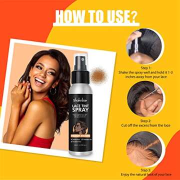 SHAKEBAR Lace Tint Spray for Wigs, 2.7 Fl Oz Medium Brown Shade, Quick Dry Formula for Even and Natural Look