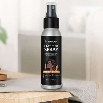 SHAKEBAR Lace Tint Spray for Wigs, 2.7 Fl Oz Medium Brown Shade, Quick Dry Formula for Even and Natural Look
