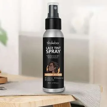 SHAKEBAR Lace Tint Spray for Wigs, 2.7 Fl Oz Medium Brown Shade, Quick Dry Formula for Even and Natural Look
