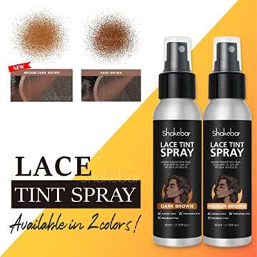 SHAKEBAR Lace Tint Spray for Wigs, 2.7 Fl Oz Medium Brown Shade, Quick Dry Formula for Even and Natural Look