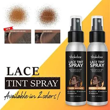 SHAKEBAR Lace Tint Spray for Wigs, 2.7 Fl Oz Medium Brown Shade, Quick Dry Formula for Even and Natural Look