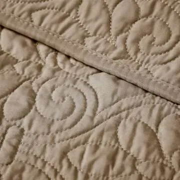 Madison Park Madison Park Luxe Quilted Throw Blanket - Damask Stitching Design, Cotton Filled Spread, Ultra Soft, Cozy Bedding for Living Room Couch, Sofa, Bed, 60x70", Piping Borders Khaki