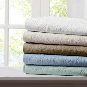 Madison Park Madison Park Luxe Quilted Throw Blanket - Damask Stitching Design, Cotton Filled Spread, Ultra Soft, Cozy Bedding for Living Room Couch, Sofa, Bed, 60x70", Piping Borders Khaki