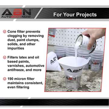 ABN Strainer Cone Funnel with Filter Top 25-Pack – Disposable 190 Micron Fine Nylon Mesh –Paint, Automotive, & More