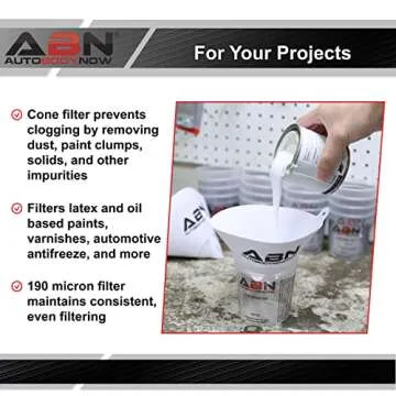ABN Strainer Cone Funnel with Filter Top 25-Pack – Disposable 190 Micron Fine Nylon Mesh –Paint, Automotive, & More