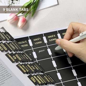 Bible Tabs for Women & Men, Laminated Bible Tabs for Study Bible, Large Print Bible Tabs for Easy Navigation, Bible Index Tabs, 66 Tabs Old & New Testament, Extra 9 Blank Tabs - Black