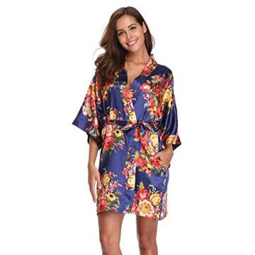 Super Shopping-zone Women's Floral Silk Robes Short Bridesmaids Robes for Wedding Party