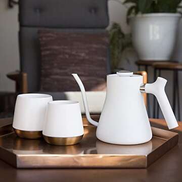 Fellow Stagg Stovetop Pour-Over Coffee and Tea Kettle - Gooseneck Teapot with Precision Pour Spout, Built-In Thermometer, Matte White, 1 Liter