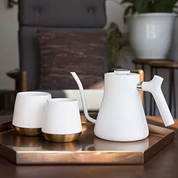 Fellow Stagg Stovetop Pour-Over Coffee and Tea Kettle - Gooseneck Teapot with Precision Pour Spout, Built-In Thermometer, Matte White, 1 Liter