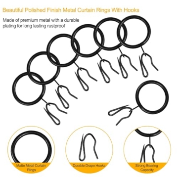 Elegant 40 Pcs Metal Curtain Drapery Rings and Hooks Set
