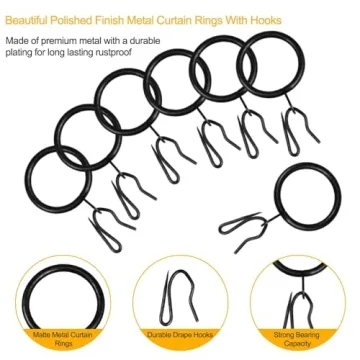 Elegant 40 Pcs Metal Curtain Drapery Rings and Hooks Set