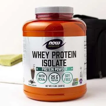 NOW Foods Sports Nutrition, Whey Protein Isolate, 25 G With BCAAs, Creamy Chocolate Powder, 5-Pound