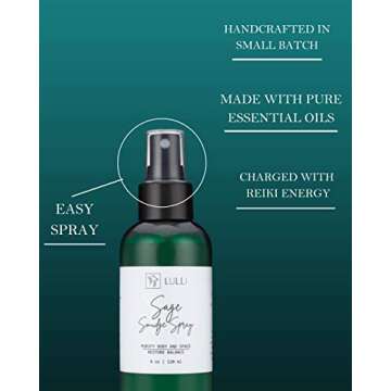 Lulli White Sage Smudge Spray- for Negative Energy Cleansing & Stress Relief, Smokeless Alternative to Herb Bundle Smudging