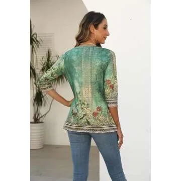 Zeagoo Dressy Casual Basic Blouse Cute Work Tops Crew Neck Floral Print Tshirts Women's 3/4 Sleeve Tunic Top
