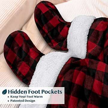 PAVILIA Sherpa Blanket with Sleeves, Foot Pocket for Women Men Adults, Thick Wearable Blanket Throw ...