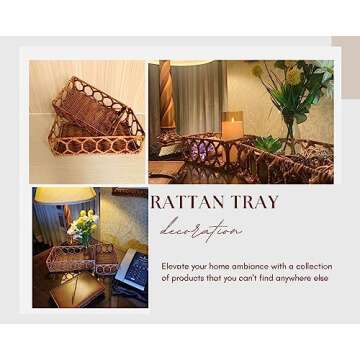 Set of 2 Decorative Rectangular Rattan Trays Hand Woven in Brown Color That Easily Combine in Any De...