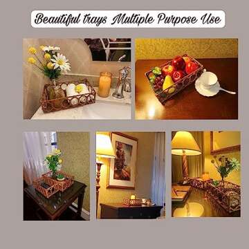 Set of 2 Decorative Rectangular Rattan Trays Hand Woven in Brown Color That Easily Combine in Any Decoration Rattan Serving Tray Due to its Unique and Versatile Style Wicker Tray, Woven Tray.