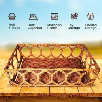 Set of 2 Decorative Rectangular Rattan Trays Hand Woven in Brown Color That Easily Combine in Any Decoration Rattan Serving Tray Due to its Unique and Versatile Style Wicker Tray, Woven Tray.