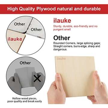 ilauke 5"x 5" Wooden Squares for Crafts, 50 Pcs Unfinished Wood Pieces Blank Balsa Wood Sheets for Crafts Wood Burning Painting Staining Wood Engraving