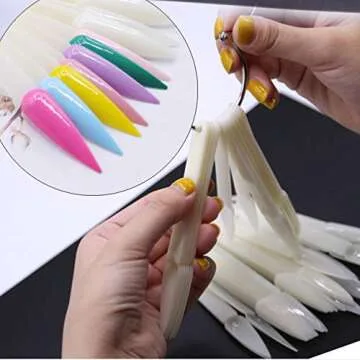 100 Pcs Plastic Stiletto Nail Swatches Fake Tips Nail Polish Display Board Practice Tool with Metal Ring Holder, Beige