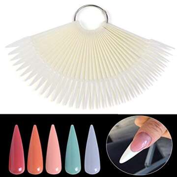 100 Pcs Plastic Stiletto Nail Swatches Fake Tips Nail Polish Display Board Practice Tool with Metal Ring Holder, Beige