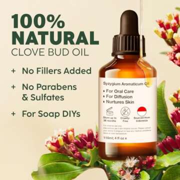 Kukka Clove Oil for Teeth and Gums - 4 Fl Oz - 100% Pure Natural Clove Essential Oil - Steam distill...
