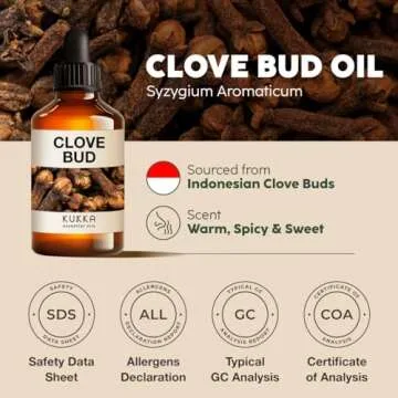 Kukka Clove Oil for Teeth and Gums - 4 Fl Oz - 100% Pure Natural Clove Essential Oil - Steam distilled from Flower Buds for Potency - A Perfect Solution for Oral Care, Hair, Diffuser & DIY Soap Making