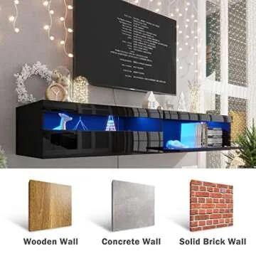 ANTISTA 71 inch Floating TV Stand with LED Lights