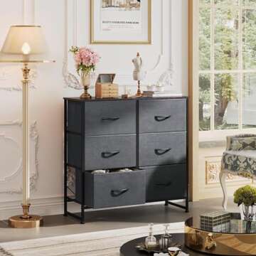 Stylish WLIVE Fabric Dresser, 6 Drawer Storage Chest