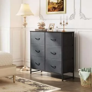 Stylish WLIVE Fabric Dresser, 6 Drawer Storage Chest