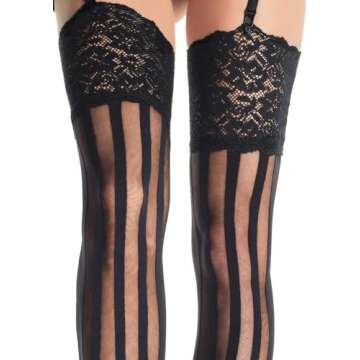 Leg Avenue womens Hosiery Lace Thigh Highs pantyhose, Black Stripe, One Size US