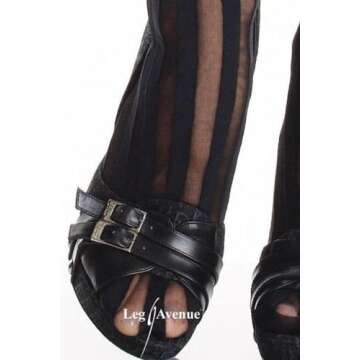 Leg Avenue womens Hosiery Lace Thigh Highs pantyhose, Black Stripe, One Size US