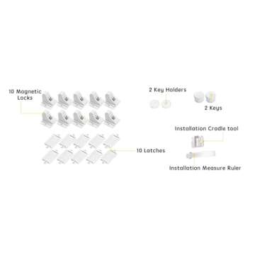 Vmaisi Adhesive Magnetic Locks for Cabinets & Drawers (10 Locks and 2 Keys)