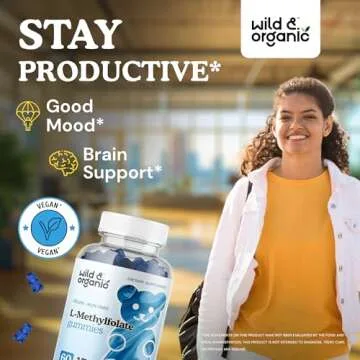 Wild & Organic L-Methylfolate 15mg Gummies - Mood & Brain Support - Folate 5-MTHF Supplement for Bra...