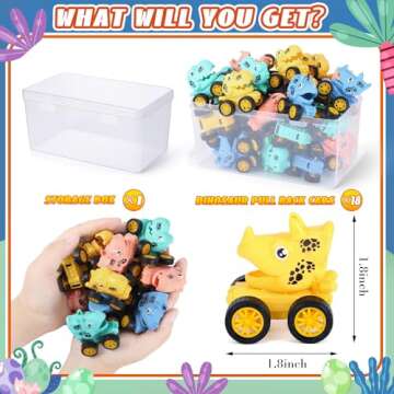 18 Pcs Mini Dinosaur Pull Back Cars for Kids Racing Vehicles Toys with Storage Box Bulk Children Din...