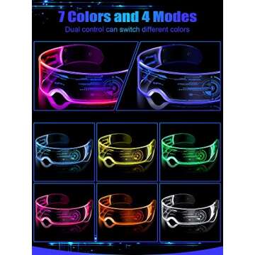TOODOO 2 Pairs LED Visor Glasses 7 Colors Futuristic Glasses Light up Punk Accessories for Rave Party Costume(Future Style)