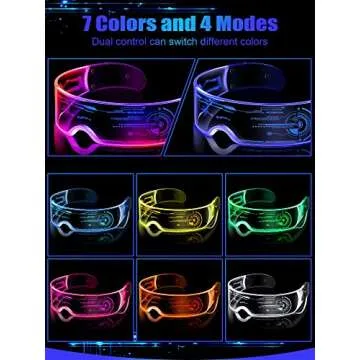 TOODOO 2 Pairs LED Visor Glasses 7 Colors Futuristic Glasses Light up Punk Accessories for Rave Party Costume(Future Style)