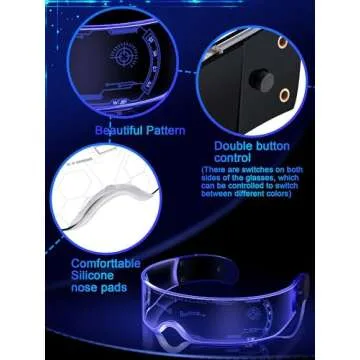 TOODOO 2 Pairs LED Visor Glasses 7 Colors Futuristic Glasses Light up Punk Accessories for Rave Party Costume(Future Style)