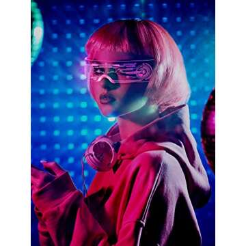 TOODOO 2 Pairs LED Visor Glasses 7 Colors Futuristic Glasses Light up Punk Accessories for Rave Party Costume(Future Style)