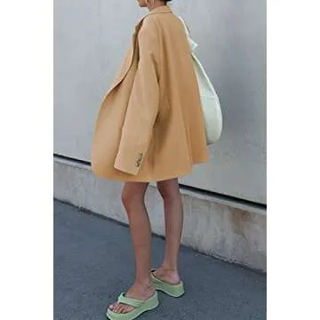 Grlasen Women Fashion Casual Elegant Long Sleeve Oversized Lapel Blazers Open Front Solid Work Office Jacket Blazer Khaki