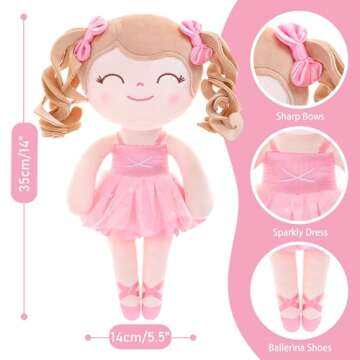 Gloveleya Baby Doll Gifts Plush Curly Hair Ballet Dolls Soft Girl Toys Pink 33CM