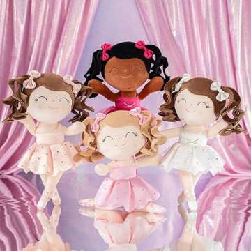 Gloveleya Baby Doll Gifts Plush Curly Hair Ballet Dolls Soft Girl Toys Pink 33CM