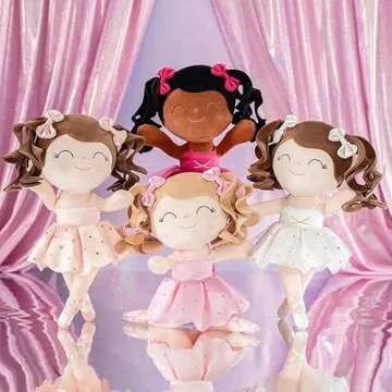 Gloveleya Baby Doll Gifts Plush Curly Hair Ballet Dolls Soft Girl Toys Pink 33CM