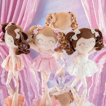 Gloveleya Baby Doll Gifts Plush Curly Hair Ballet Dolls Soft Girl Toys Pink 33CM