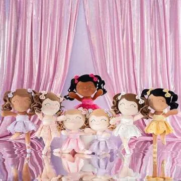 Gloveleya Baby Doll Gifts Plush Curly Hair Ballet Dolls Soft Girl Toys Pink 33CM