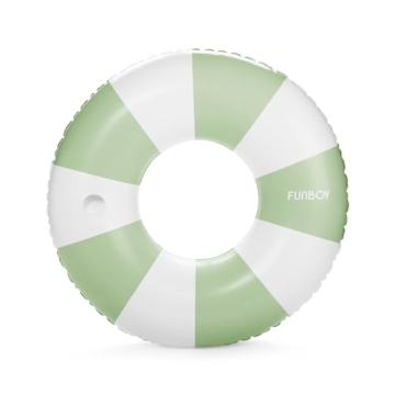 FUNBOY Giant Vintage Sage Green Stripe 48'' Tube Float with Integrated Cup Holder, Perfect for a Sum...