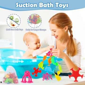 Baby Suction Cup Toys, 18 PCS Silicone Ocean Animals Suckers with Mesh Bag Storage, No Hole Mold Fre...